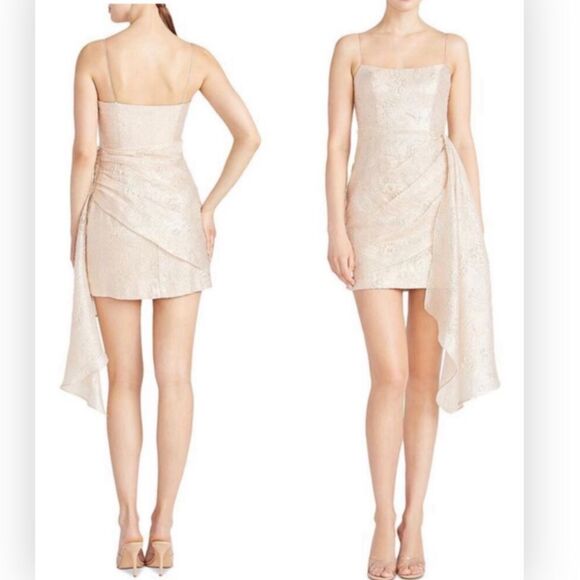 ML Monique Lhuillier Womens Beige Faux Wrap Mini Cocktail Party Dress NWT $495 - Picture 1 of 4